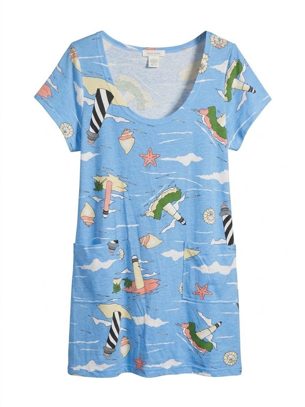 Vintage Glorias Fashions Lighthouse Nautical Dress Shift Pockets USA L XL